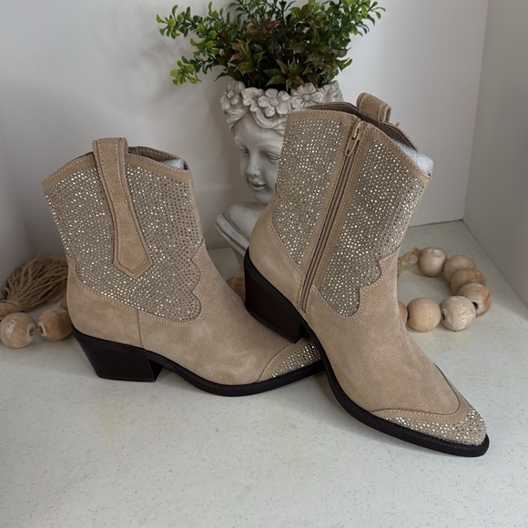 Poelman- Abby Cowboy/biker ankle boot - medium beiges 7.5/Euro 38 - Picture 8 of 12